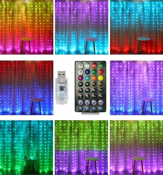 Гирлянда Штора 300LED + пульт ДУ Bluetooth 3х3 м, USB