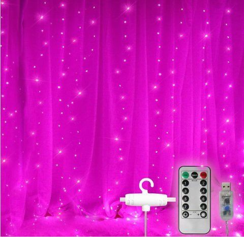 Новогодняя Гирлянда Штора 300LED + пульт ДУ и крючки для монтажа. 3 х 3 м, USB Фиолетовый цвет свечения 2031080162 фото