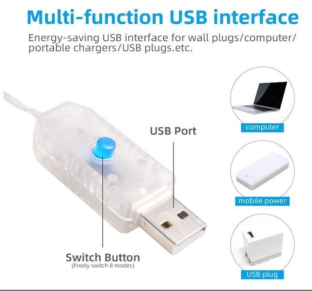 Світлодіодна гірлянда Роса USB 20м. 200 LED+пульт ДУ колір Теплий Білий 742728528 фото