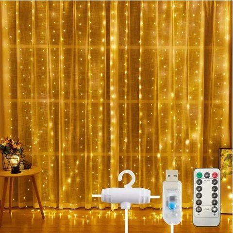 Гірлянда Штора Теплий Білий Роса 3*3м. 300LED USB + пульт ДК та гачки для монтажу.