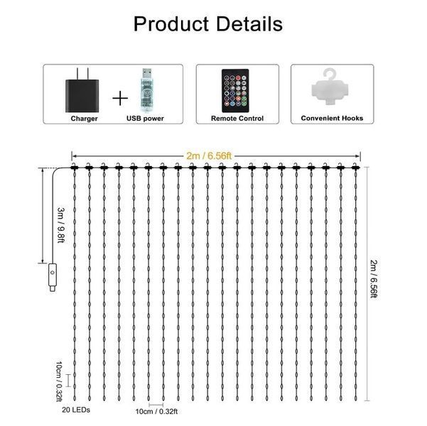 Смарт RGBW Гирлянда Штора 2*2м. и 3*3м. 400LED, USB 521656 фото