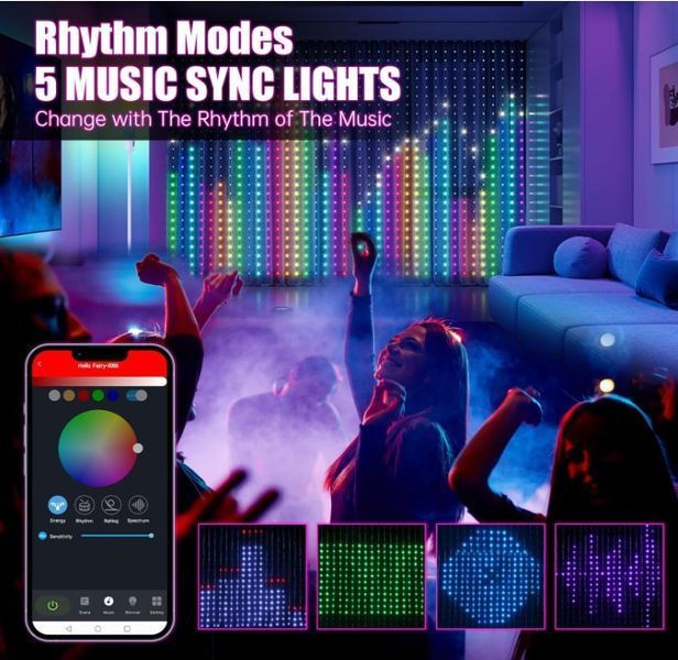 Смарт RGBW Гирлянда Штора 2*2м. и 3*3м. 400LED, USB 521656 фото