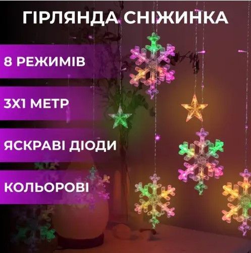 Гірлянда Штора Зірка на вікно, довжина 3 метри колір. Мультиколор 2439936203 фото