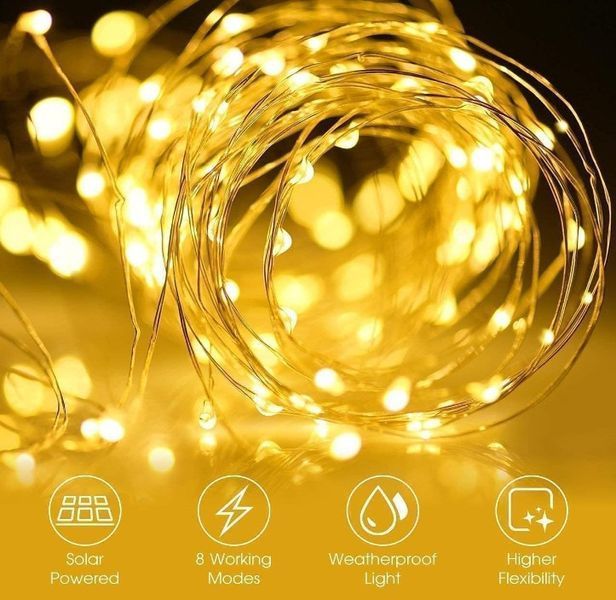 Вулична гірлянда Роса на сонячній батареї 10м. 100led Колір світла Теплий_білий 2095761423 фото