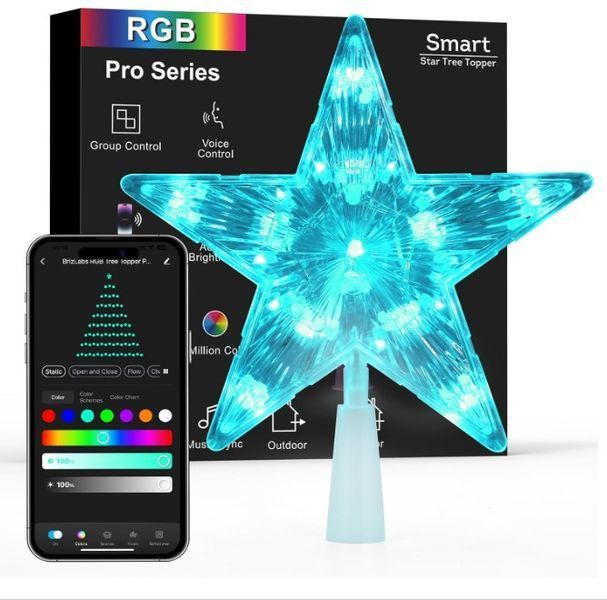 Умная новогодняя елочная верхушка Звезда с RGB-светодиодами, USB 2328887920 фото
