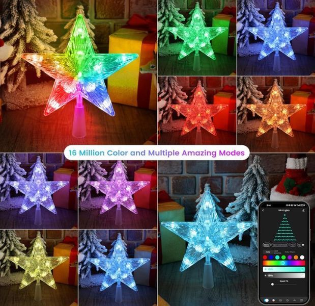Умная новогодняя елочная верхушка Звезда с RGB-светодиодами, USB 2328887920 фото